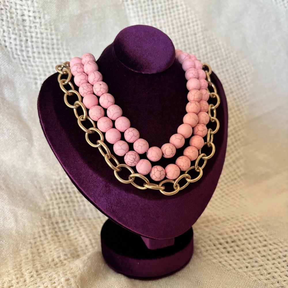 Park Lane Pink Beaded & Gold Chain Statement Necklace - Picture 3 of 7